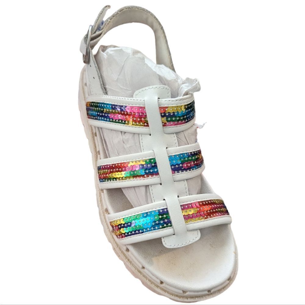 SKECHERS Jammers Triple Rainbow sparkly sequin fisherman platform sandals